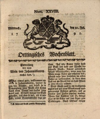 Oettingisches Wochenblatt Mittwoch 20. Juli 1791