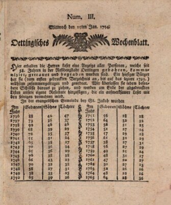 Oettingisches Wochenblatt Mittwoch 15. Januar 1794