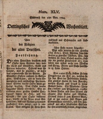 Oettingisches Wochenblatt Mittwoch 5. November 1794