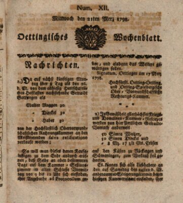 Oettingisches Wochenblatt Mittwoch 21. März 1798