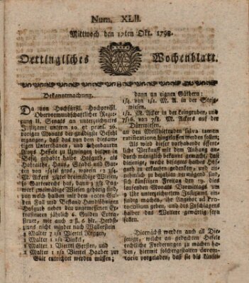 Oettingisches Wochenblatt Mittwoch 17. Oktober 1798