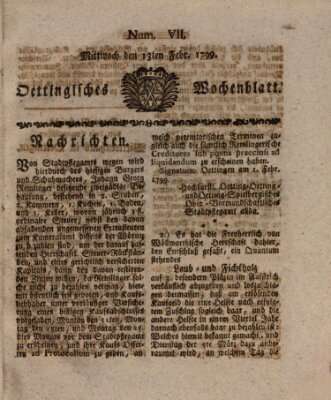 Oettingisches Wochenblatt Mittwoch 13. Februar 1799