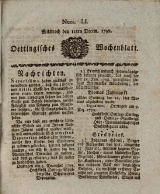 Oettingisches Wochenblatt Mittwoch 11. Dezember 1799