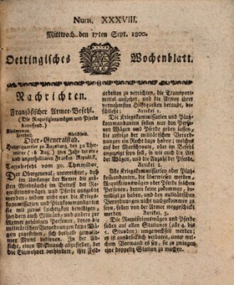 Oettingisches Wochenblatt Mittwoch 17. September 1800