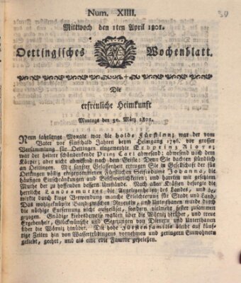 Oettingisches Wochenblatt Mittwoch 1. April 1801