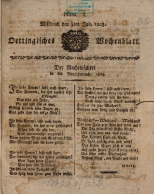 Oettingisches Wochenblatt Mittwoch 5. Januar 1803