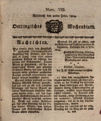 Oettingisches Wochenblatt Mittwoch 22. Februar 1804
