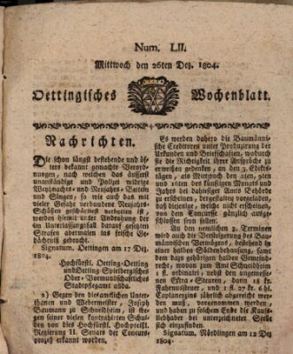 Oettingisches Wochenblatt Mittwoch 26. Dezember 1804