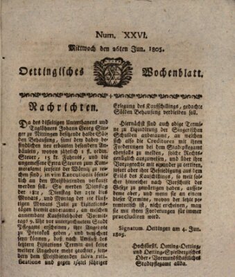 Oettingisches Wochenblatt Mittwoch 26. Juni 1805