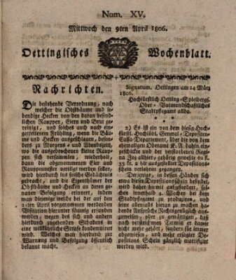 Oettingisches Wochenblatt Mittwoch 9. April 1806