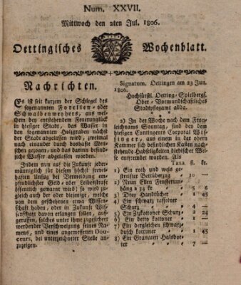 Oettingisches Wochenblatt Mittwoch 2. Juli 1806