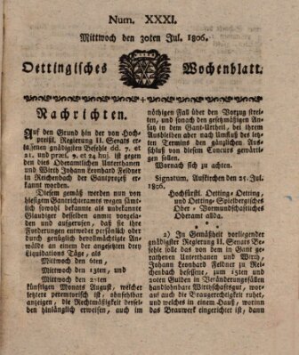 Oettingisches Wochenblatt Mittwoch 30. Juli 1806