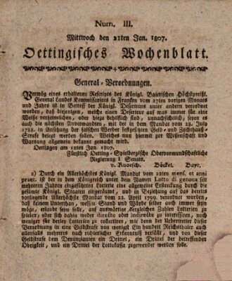 Oettingisches Wochenblatt Mittwoch 21. Januar 1807