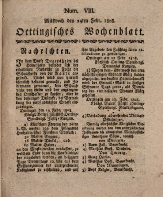 Oettingisches Wochenblatt Mittwoch 24. Februar 1808