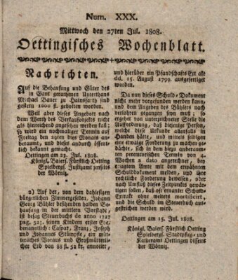 Oettingisches Wochenblatt Mittwoch 27. Juli 1808