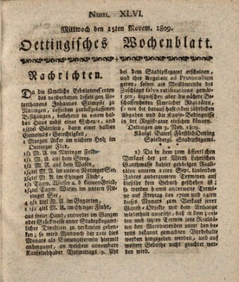 Oettingisches Wochenblatt Mittwoch 15. November 1809