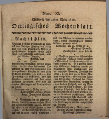 Oettingisches Wochenblatt Mittwoch 14. März 1810