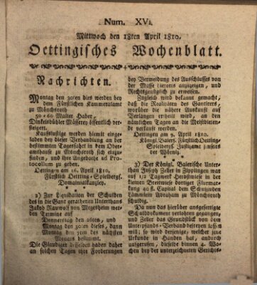 Oettingisches Wochenblatt Mittwoch 18. April 1810
