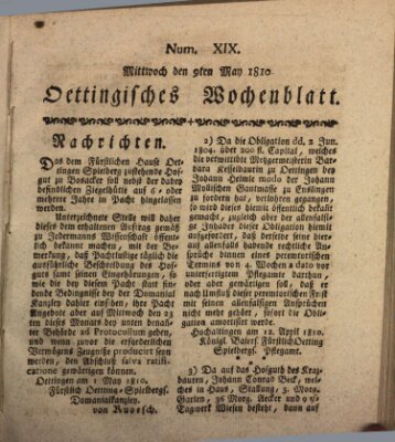 Oettingisches Wochenblatt Mittwoch 9. Mai 1810