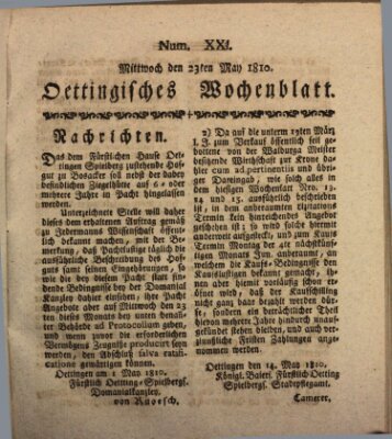 Oettingisches Wochenblatt Mittwoch 23. Mai 1810