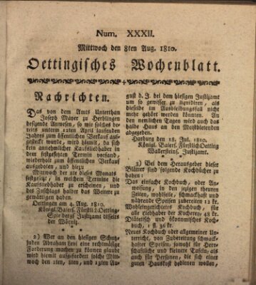 Oettingisches Wochenblatt Mittwoch 8. August 1810
