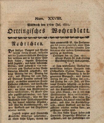 Oettingisches Wochenblatt Mittwoch 17. Juli 1811