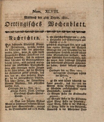 Oettingisches Wochenblatt Mittwoch 4. Dezember 1811