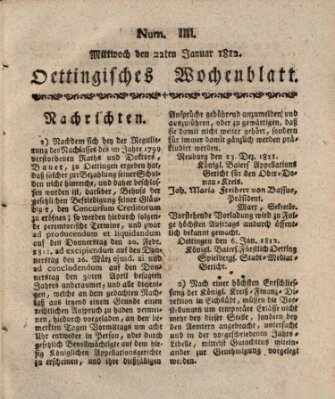 Oettingisches Wochenblatt Mittwoch 22. Januar 1812