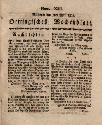 Oettingisches Wochenblatt Mittwoch 1. April 1812