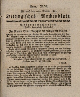 Oettingisches Wochenblatt Mittwoch 11. November 1812