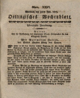 Oettingisches Wochenblatt Mittwoch 30. Juni 1813