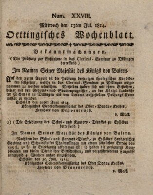 Oettingisches Wochenblatt Mittwoch 13. Juli 1814