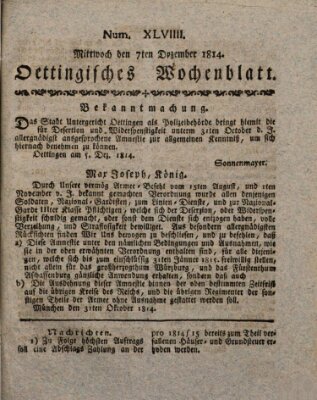 Oettingisches Wochenblatt Mittwoch 7. Dezember 1814