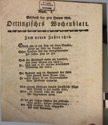 Oettingisches Wochenblatt Mittwoch 3. Januar 1816