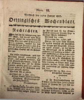 Oettingisches Wochenblatt Mittwoch 15. Januar 1817