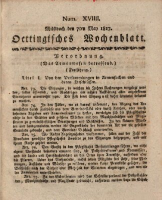 Oettingisches Wochenblatt Mittwoch 7. Mai 1817