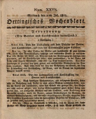 Oettingisches Wochenblatt Mittwoch 2. Juli 1817