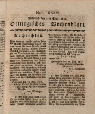 Oettingisches Wochenblatt Mittwoch 3. September 1817