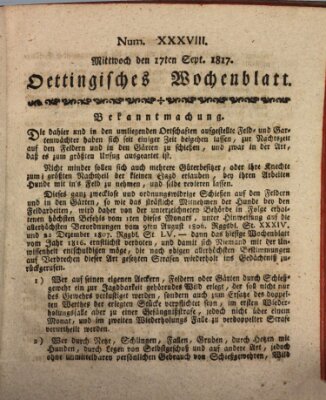 Oettingisches Wochenblatt Mittwoch 17. September 1817