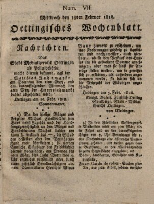 Oettingisches Wochenblatt Mittwoch 18. Februar 1818