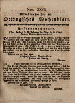 Oettingisches Wochenblatt Mittwoch 8. Juli 1818