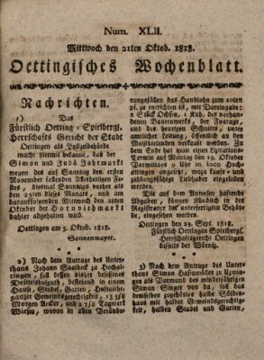 Oettingisches Wochenblatt Mittwoch 14. Oktober 1818