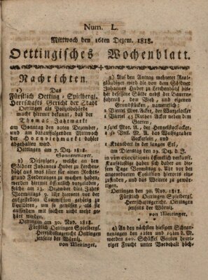 Oettingisches Wochenblatt Mittwoch 16. Dezember 1818