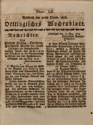 Oettingisches Wochenblatt Mittwoch 30. Dezember 1818