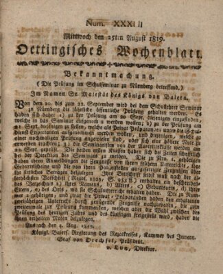 Oettingisches Wochenblatt Mittwoch 25. August 1819