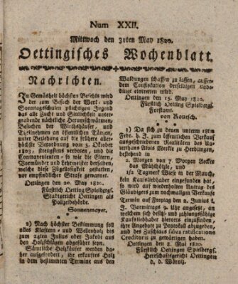 Oettingisches Wochenblatt Mittwoch 31. Mai 1820
