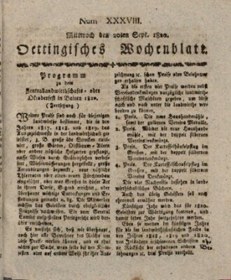 Oettingisches Wochenblatt Mittwoch 20. September 1820