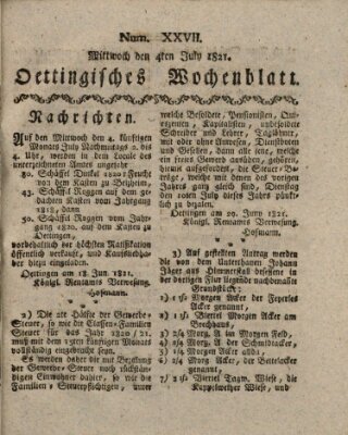 Oettingisches Wochenblatt Mittwoch 4. Juli 1821