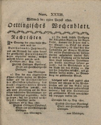 Oettingisches Wochenblatt Mittwoch 15. August 1821