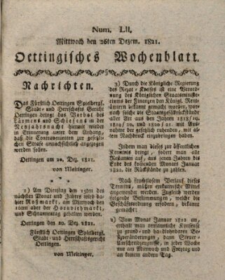 Oettingisches Wochenblatt Mittwoch 26. Dezember 1821